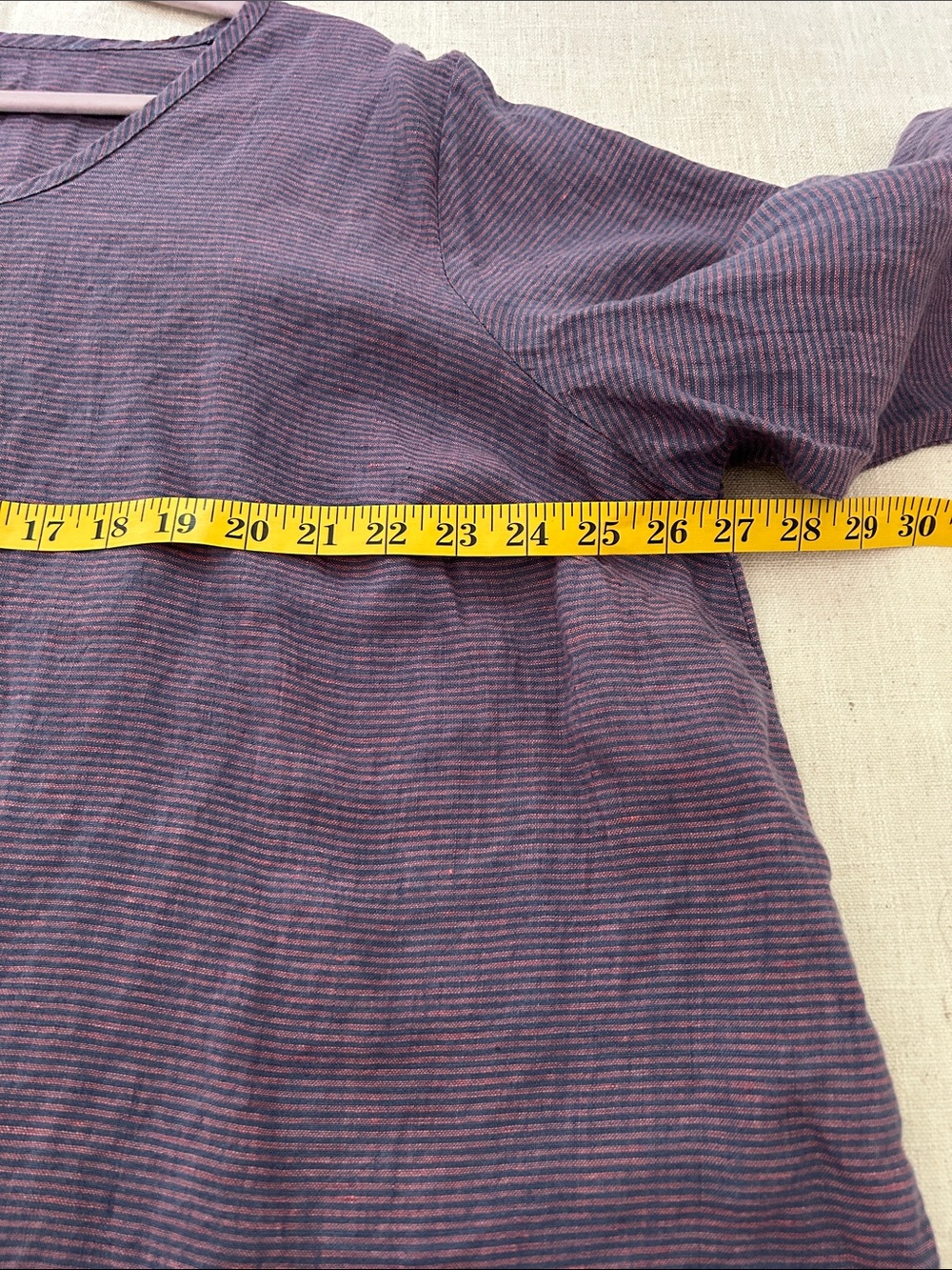 Flax Lavender Stripe Long-Sleeve Top Oversized Lagenlook Linen Coastal Popover - Picture 7 of 15